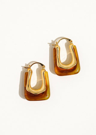Tortoise Shell U - Shape Hoops | 18K Gold Plated Statement Earrings - Verte Boutique