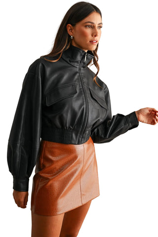 Faux Leather Cropped Jacket - Verte Boutique