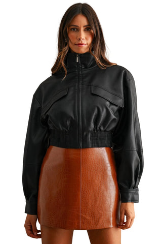 Faux Leather Cropped Jacket - Verte Boutique