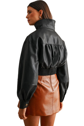 Faux Leather Cropped Jacket - Verte Boutique