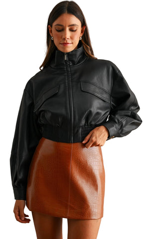 Faux Leather Cropped Jacket - Verte Boutique