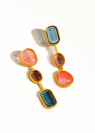 Gold Vintage Mismatch Gemstone Drop Earring - Verte Boutique