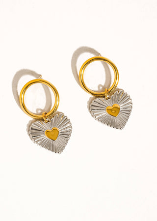 Mixed Metal Non - Tarnish Two Tone Heart Earring - Verte Boutique