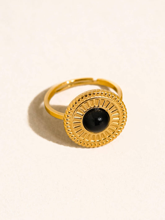 Gold Non-Tarnish Black Onyx Ring
