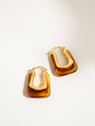 Tortoise Shell U - Shape Hoops | 18K Gold Plated Statement Earrings - Verte Boutique
