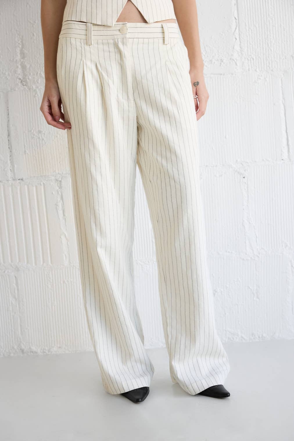 Striped Straight Leg Linen Trousers