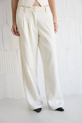 Striped Straight Leg Linen Trousers - Verte Boutique
