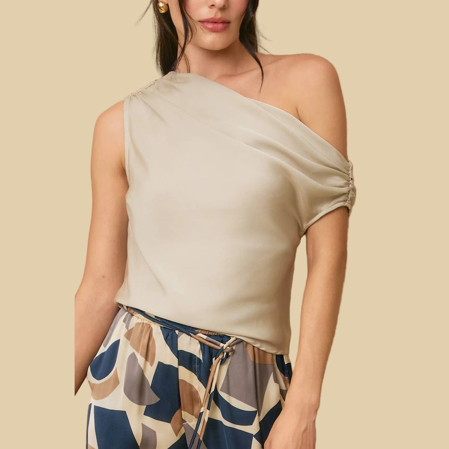 Satin Asymmetrical Shoulder Top