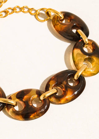 Gold & Tortoise Non - Tarnish Chunky Resin Link Bracelet - Verte Boutique