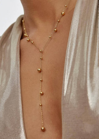 Gold Non - Tarnish Beaded Y Lariat Necklace - Verte Boutique