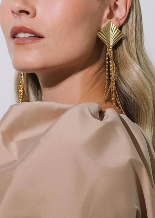 Gold Non - Tarnish Geometric Tassel Drop Statement Earrings - Verte Boutique