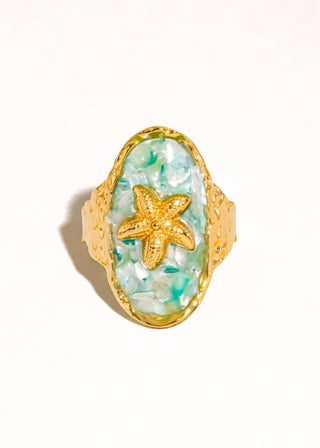Ocean Breeze Starfish Ring - Turquoise Sea Glass - Verte Boutique