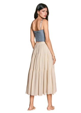 Denim Blue Underwire Corset Top – Smocked Bustier with Picot Trim - Verte Boutique