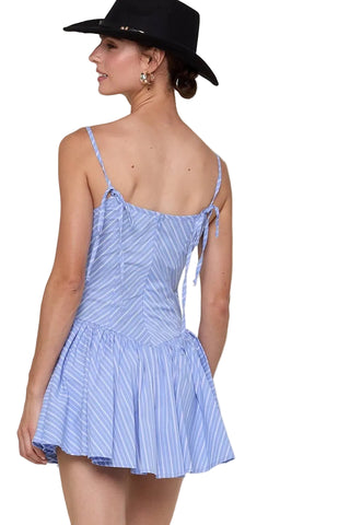 Blue & White Striped Tie - Strap Mini Dress - Verte Boutique