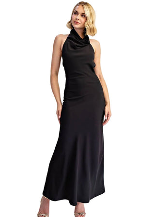 High Cowl Neck Open Back Maxi Dress - Verte Boutique