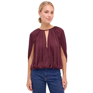 Silky Draped Cape Sleeve Blouse - Verte Boutique