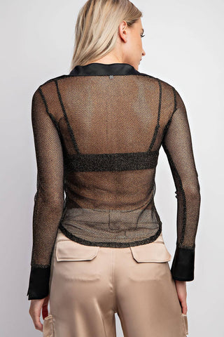 Metallic Mesh Button Down Shirt - Verte Boutique