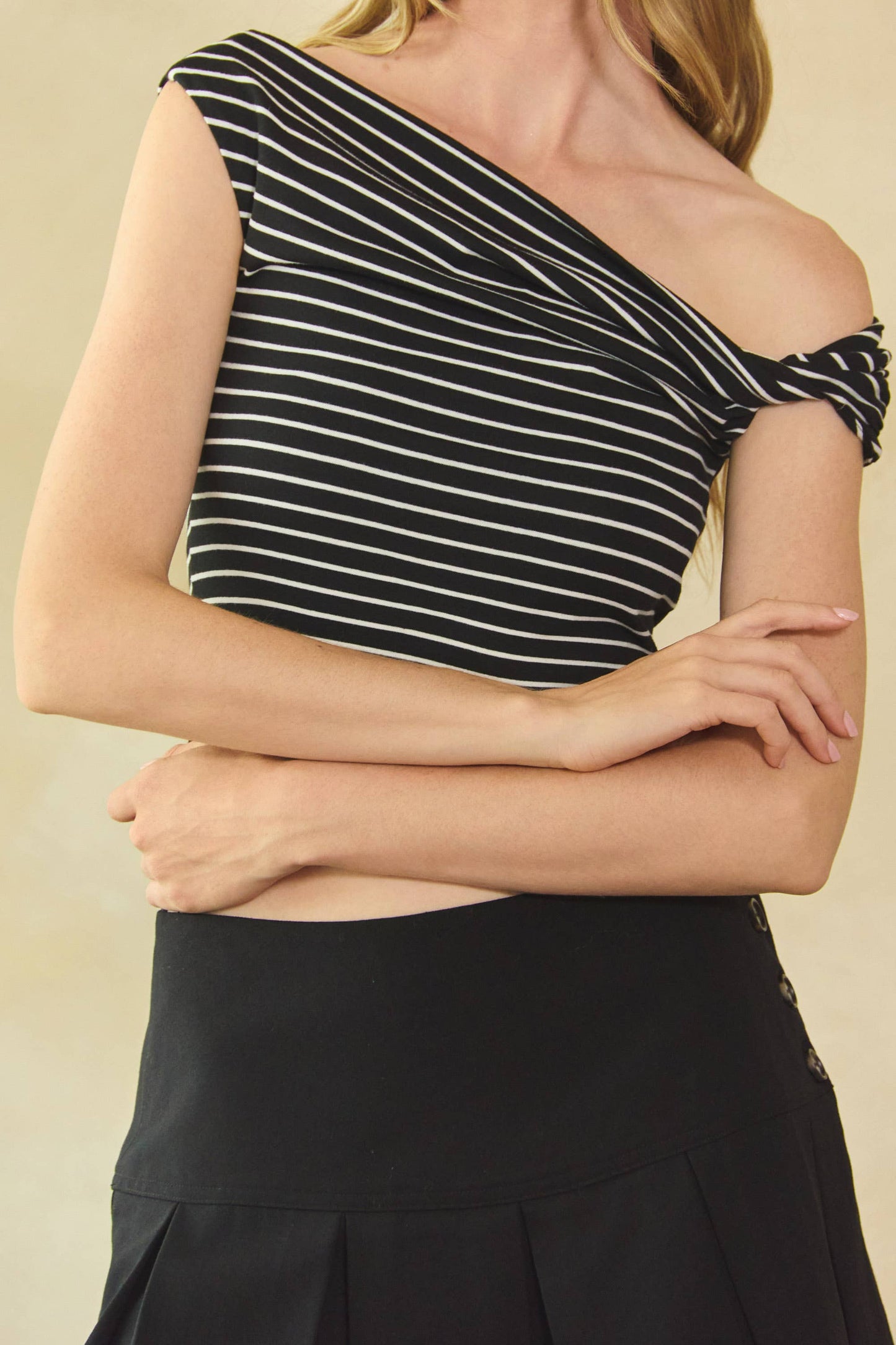 Striped One-Shoulder Knit Top
