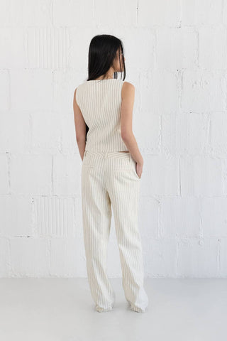 Striped Straight Leg Linen Trousers - Verte Boutique