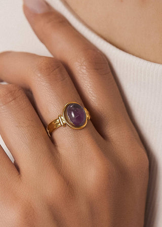 Amethyst Glow: Non - Tarnish Purple Stone Adjustable Ring - Verte Boutique