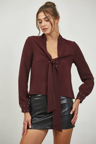 Tie Neck Woven Blouse - Verte Boutique