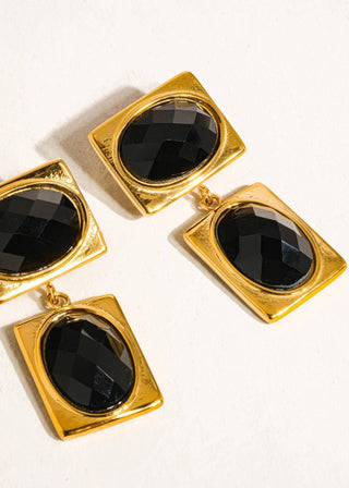 Gold Non - Tarnish Black Square Stone Earring - Verte Boutique