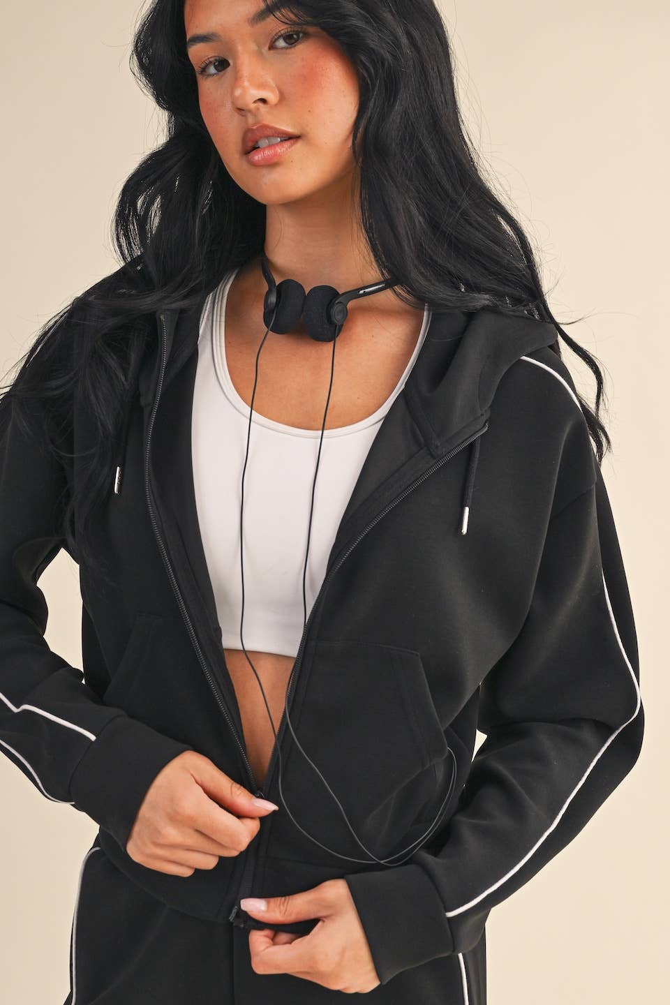 Super Soft Air Scuba Zip Up Hoodie With Piping