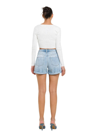 Mid Rise Cuffed Boyfriend Shorts - Verte Boutique