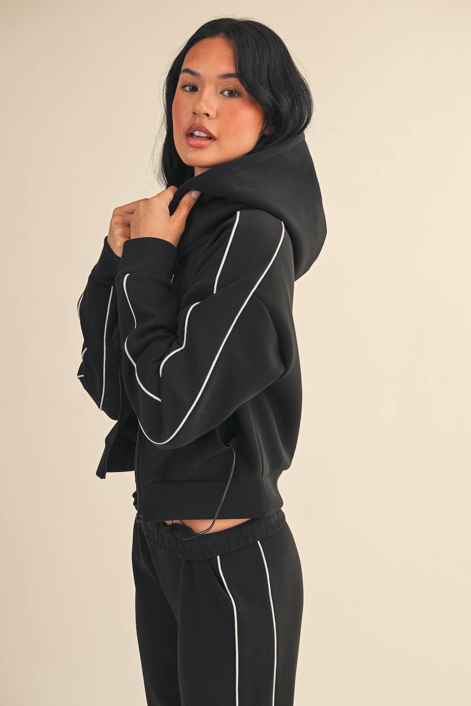 Super Soft Air Scuba Zip Up Hoodie With Piping