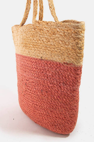 Eco - Friendly Two - Tone Jute Tote - Spacious Sustainable Carryall - Verte Boutique