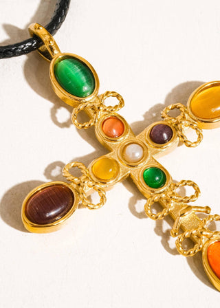 Multi Stone Cross Necklace - Verte Boutique