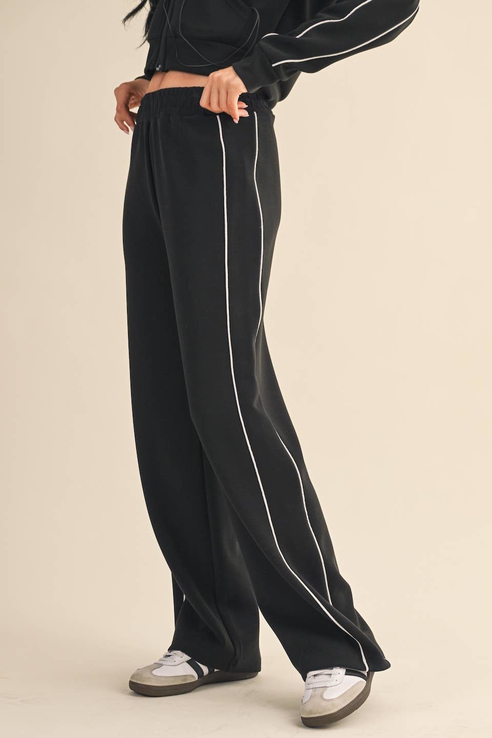 Super Soft Air Scuba Wide Leg Pants with Side Piping