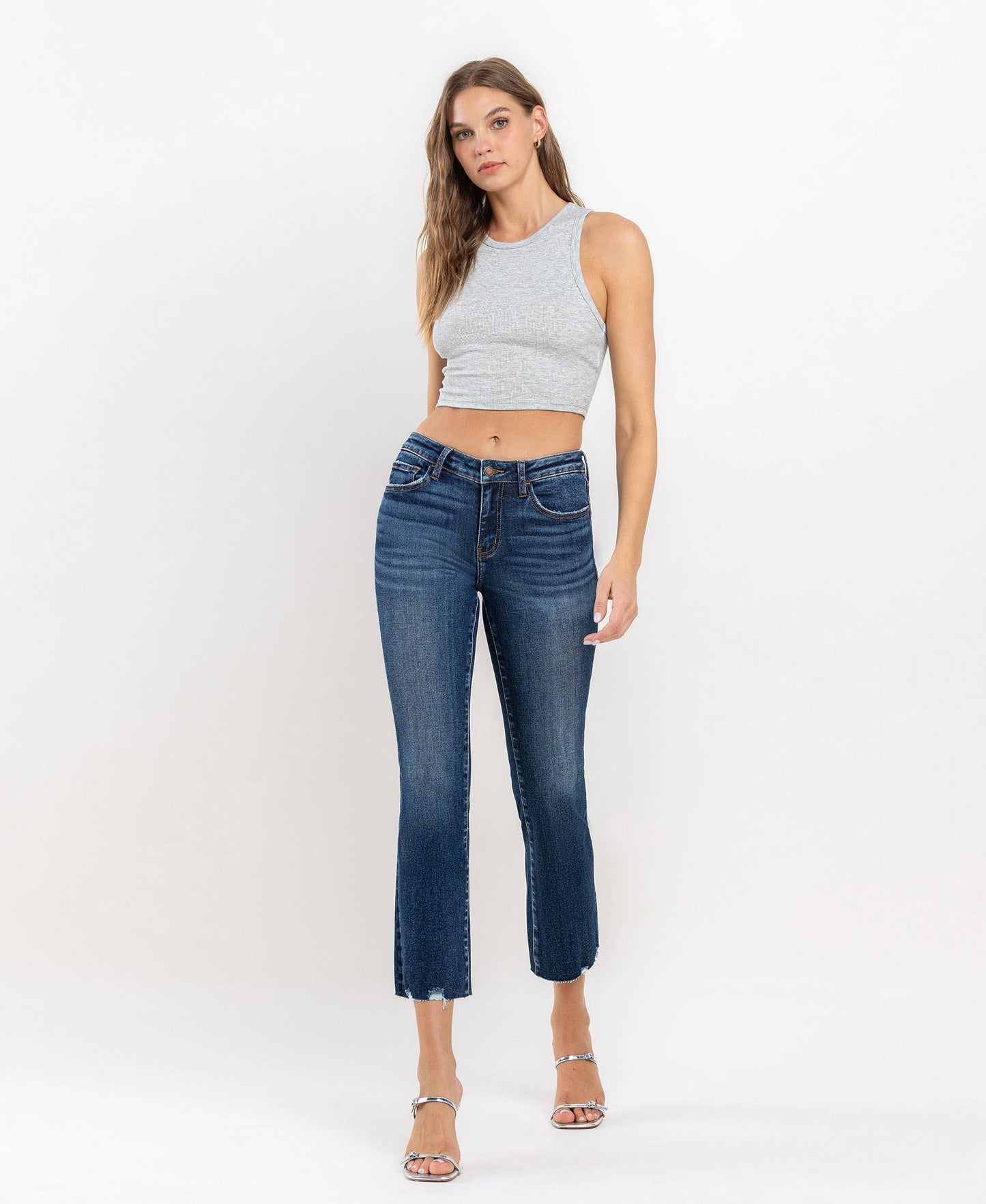 Mid Rise Crop Mini Bootcut Jeans