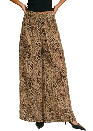 Mini Leopard Print Wide Leg Pants with Tie - Verte Boutique