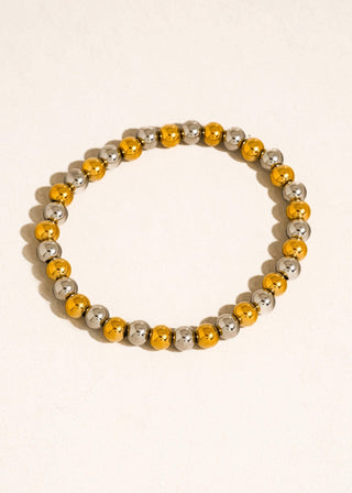 Gold Non - Tarnish Two Tone Beaded Stretch Bracelet - Verte Boutique