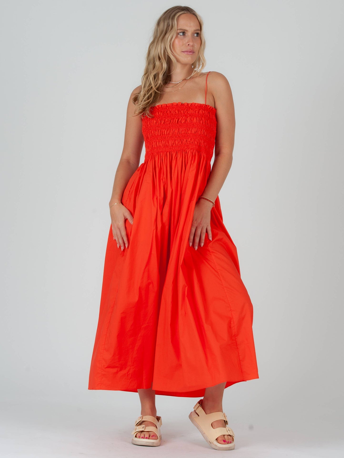 Poplin Smocked Midi Dress