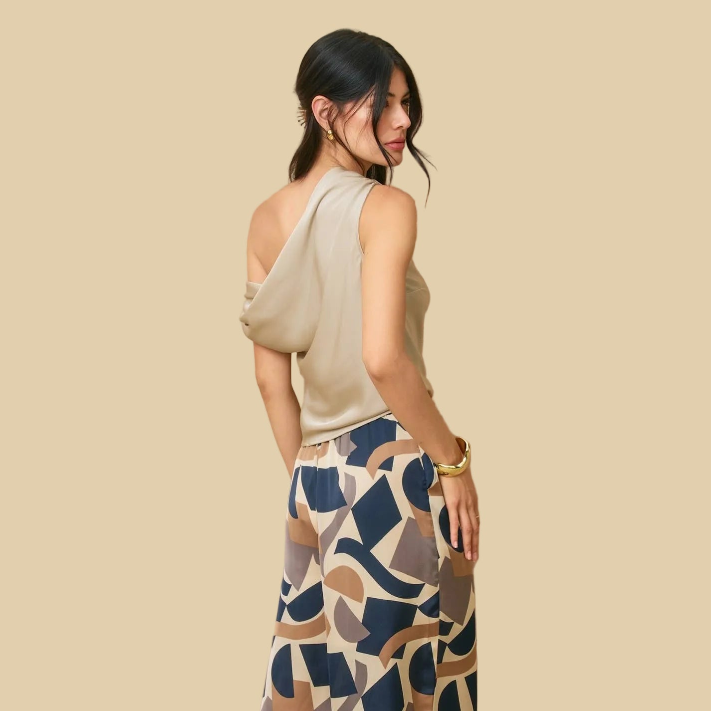 Satin Asymmetrical Shoulder Top