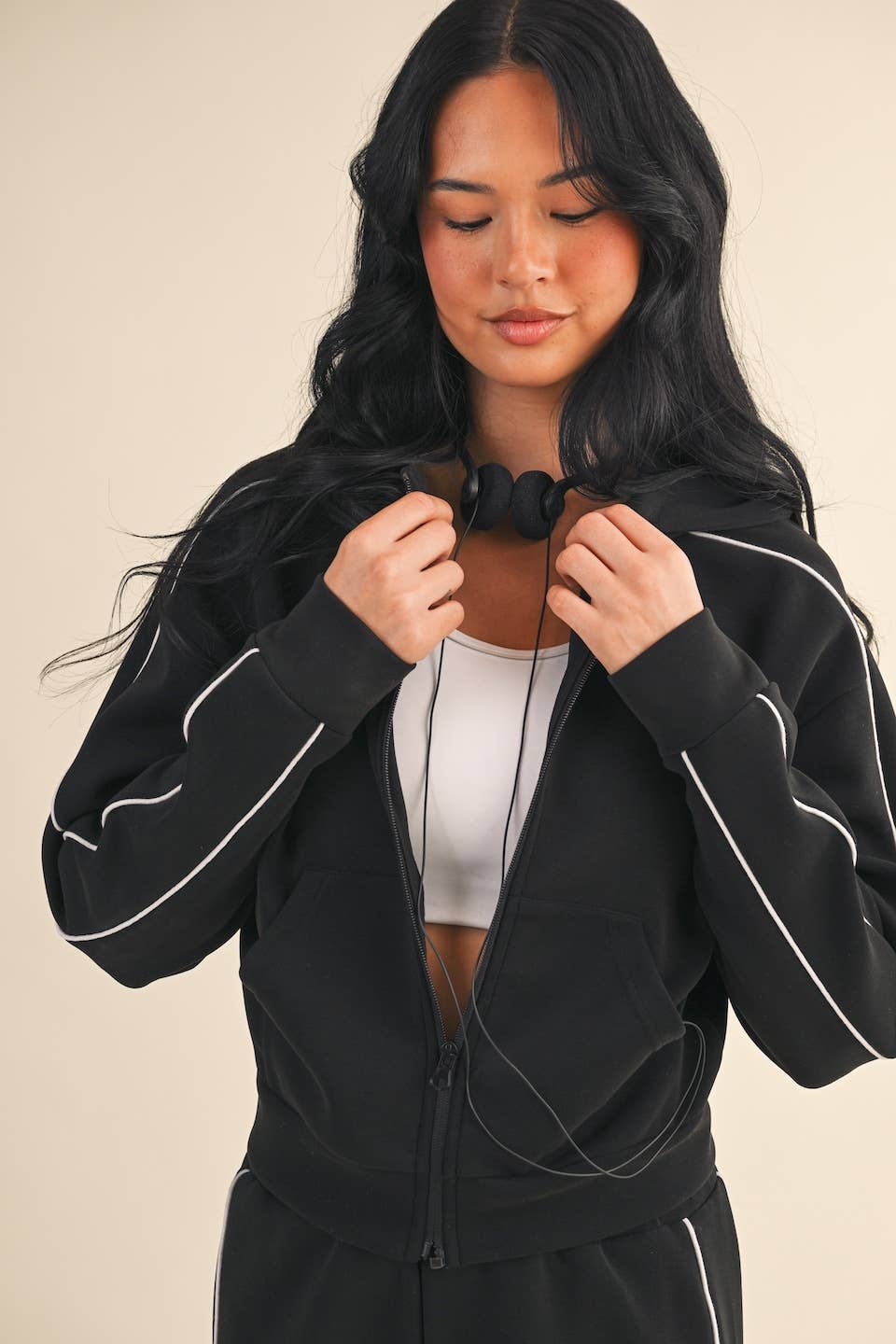 Super Soft Air Scuba Zip Up Hoodie With Piping