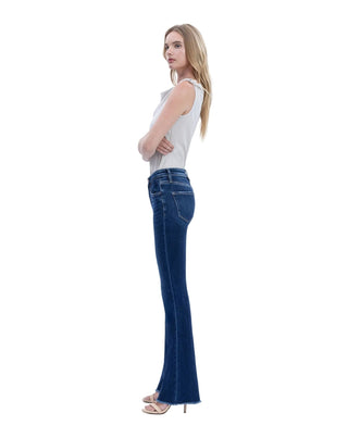 High Rise Raw Hem Dark Wash Bootcut Jeans - Verte Boutique