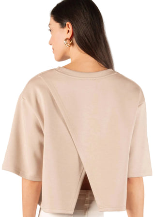 Taupe Butter Modal Overlap Back Top – Ultra - Soft Boxy 3/4 Sleeve Tee - Verte Boutique