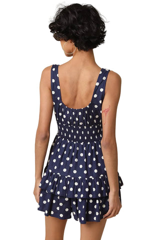 Navy Polka Dot Tiered Smocked Mini Romper - Verte Boutique