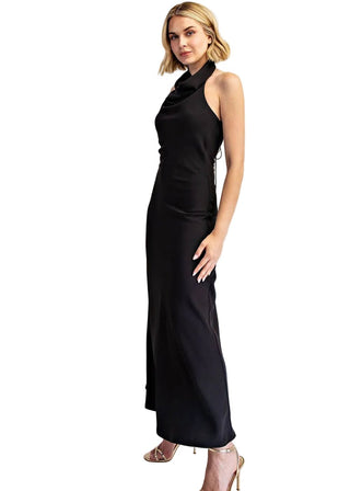 High Cowl Neck Open Back Maxi Dress - Verte Boutique