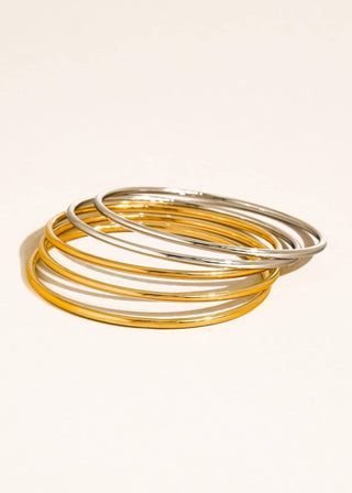 18K Gold Plated Non - Tarnish Thin Bangle Set | Set of 5 Stackable Bracelets - Verte Boutique