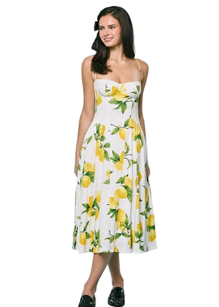 Linen Lemon Print Corset Midi Dress - Verte Boutique