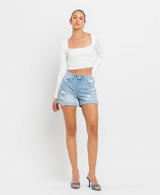 Mid Rise Cuffed Boyfriend Shorts
