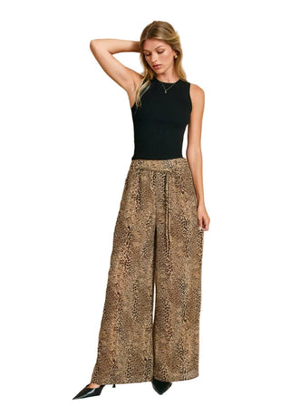 Mini Leopard Print Wide Leg Pants with Tie - Verte Boutique