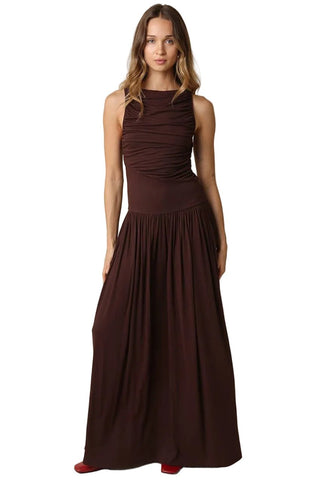 Ruched Boatneck Knit Maxi Dress - Verte Boutique