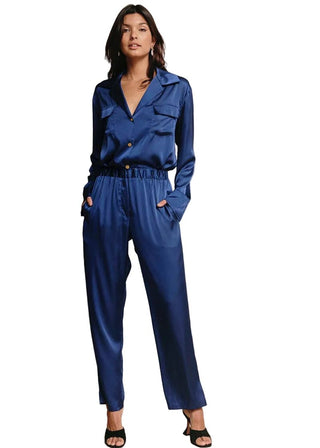 Mediterranean Blue Silky Co - ord Set | Oversized Travel Two - Piece - Verte Boutique