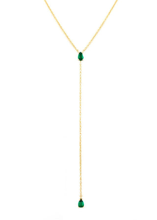 Sterling Lariat Necklace with Pear Shape CZ - Verte Boutique