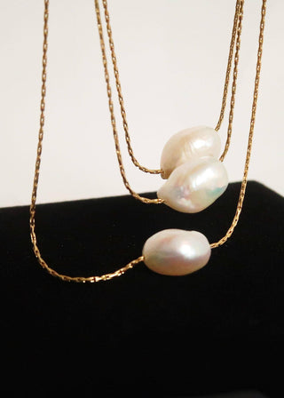Luna 18K Gold Natural Freshwater Pearl Necklace | Waterproof & Non - Tarnish - Verte Boutique